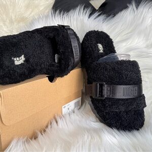 UGG Black Fluffy Sandals